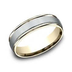 Benchmark Two-Tone White Gold Satin Center Comfort Fit Band | 6mm ...