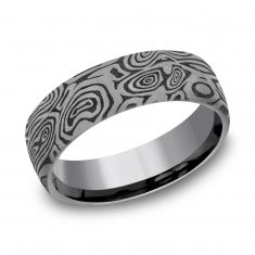 Benchmark Vortex Pattern Grey Tantalum Tamascus Comfort Fit Band | 6.5mm