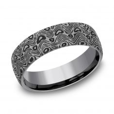 Benchmark Wave Pattern Grey Tantalum Tamascus Comfort Fit Band | 6.5mm