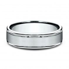 10k White Gold 6mm Satin Center Round Edge Comfort Fit Wedding Band
