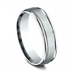 10k White Gold 6mm Satin Center Round Edge Comfort Fit Wedding Band