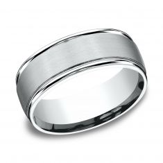 10k White Gold 8mm Satin Center Round Edge Comfort Fit Wedding Band
