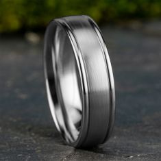 10k White Gold 6mm Satin Center Round Edge Comfort Fit Wedding Band