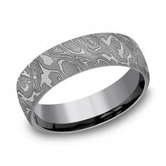Benchmark Wild Pattern Grey Tantalum Tamascus Comfort Fit Band | 6.5mm