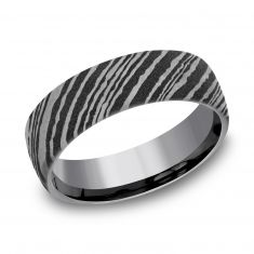 Benchmark Woodgrain Pattern Grey Tantalum Tamascus Comfort Fit Band | 6.5mm