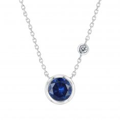 Bezel Set Created Blue Sapphire and Created White Sapphire Necklace