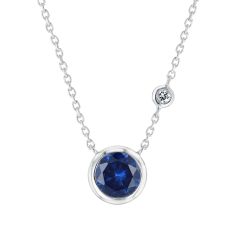 Bezel Set Created Blue Sapphire and Created White Sapphire Necklace