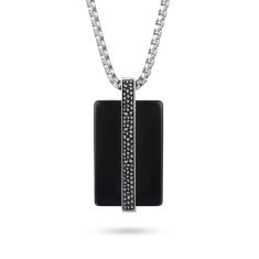 Black Agate Stainless Steel Men's Pendant Necklace