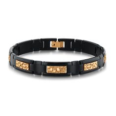 Black and Gold Ion-Plated Stainless Steel Nugget Textured Link Bracelet - Men's