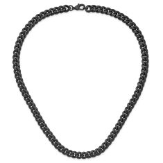 Black Ion-Plated Stainless Steel Brushed Curb Chain Necklace 10mm - 24 Inches