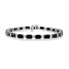 Black Onyx and Created White Sapphire Sterling Silver Link Bracelet