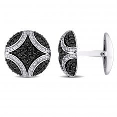 Black Sapphire and 3/8ctw Diamond White Gold Round Cufflinks