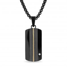 Men's 24K Gold Titanium Diamond Dog Tag Pendant Necklace