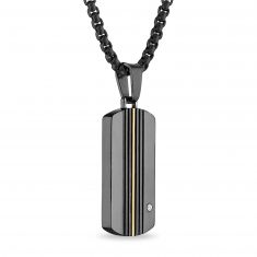 Black Titanium and Gold Ion-Plated Strip Diamond Accent Dog Tag Pendant Necklace | Men
