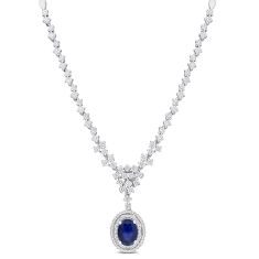 Blue Sapphire and 1 1/2ctw Diamond White Gold Tennis Necklace
