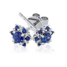 Blue Sapphire and 1/20ctw Diamond White Gold Stud Earrings | Watercolor
