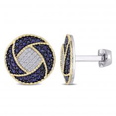 Blue Sapphire and 1/3ctw Diamond Two-Tone Gold Round Cufflinks