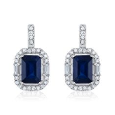 Blue Sapphire and 1/3ctw Diamond White Gold Drop Earrings - Watercolor Collection
