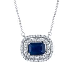 Blue Sapphire and 1/3ctw Diamond White Gold Necklace - Watercolor Collection
