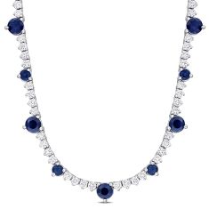Blue Sapphire and 1 4/5ctw Diamond White Gold Tennis Necklace