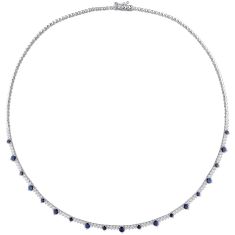 Blue Sapphire and 1 4/5ctw Diamond White Gold Tennis Necklace