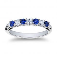 Blue Sapphire and 1/4ctw Diamond Platinum Wedding Band
