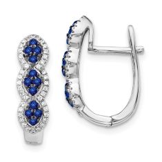 Blue Sapphire and 1/4ctw Diamond White Gold Hinged Earrings