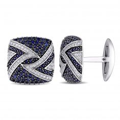 Blue Sapphire and 3/8ctw Diamond White Gold Cufflinks
