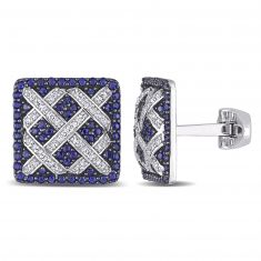 Blue Sapphire and 3/8ctw Diamond White Gold Cufflinks
