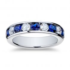 Blue Sapphire and 5/8ctw Diamond Platinum Wedding Band