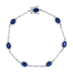 Oval Blue Sapphire and 7/8ctw Diamond White Gold Bracelet - Watercolor Collection