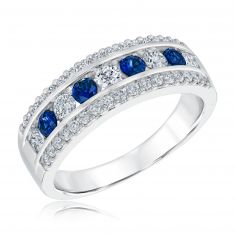 Blue Sapphire and 5/8ctw Diamond Channel White Gold Ring | Watercolor