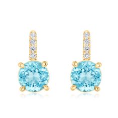 Blue Topaz and 1/8ctw Diamond Yellow Gold Drop Earrings - Watercolor Collection