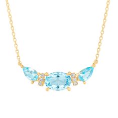 Blue Topaz and Diamond Accent Yellow Gold Curved Bar Necklace | Watercolor