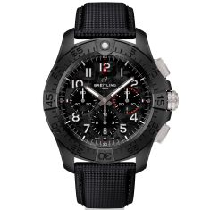 Breitling Avenger B01 Chronograph 44 Night Mission Black Dial Leather Strap Watch - SB0147101B1X1