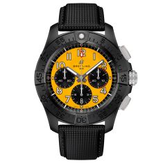 Breitling Avenger B01 Chronograph 44 Night Mission Yellow Dial Black Leather Strap Watch - SB0147101I1X2