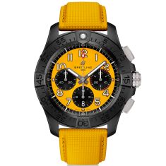 Breitling Avenger B01 Chronograph 44 Night Mission Yellow Dial Leather Strap Watch - SB0147101I1X1