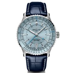 Breitling Navitimer Automatic GMT 41 Ice Blue Dial Blue Leather Strap Watch 41mm - A32310171C1P1