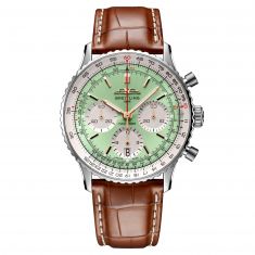 Breitling Navitimer B01 Chronograph 41 Mint Green Dial Brown Leather Strap Watch | AB0139211L1P1