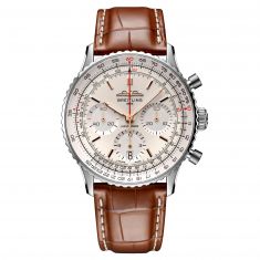 Breitling Navitimer B01 Chronograph 41 Silver Dial Brown Leather Strap Watch | AB0139211G1P1