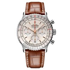 Breitling Navitimer B01 Chronograph 41 Silver Dial Brown Leather Strap Watch - AB0139211G1P1