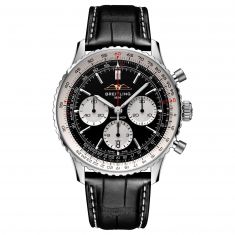 Breitling Navitimer B01 Chronograph 43 Black Dial Black Leather Strap Watch - AB0138211B1P1
