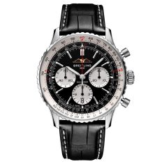 Breitling Navitimer B01 Chronograph 43 Black Dial Black Leather Strap Watch | AB0138211B1P1