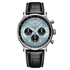 Breitling Navitimer B01 Chronograph 43 Blue Dial Black Leather Strap Watch - AB0138241C1P1