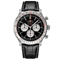 Breitling Navitimer B01 Chronograph 46 Black Dial Black Leather Strap Watch - AB0137211B1P1