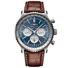 Breitling Navitimer B01 Chronograph 46 Blue Dial Brown Leather Strap Watch 46mm AB0137211C1P1 REEDS Jewelers