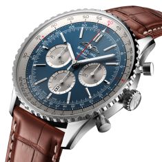 Breitling Navitimer B01 Chronograph 46 Blue Dial Brown Leather Strap Watch 46mm - AB0137211C1P1