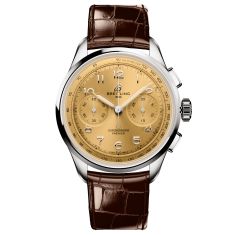 Breitling Premier B09 Chronograph 40 Champagne Dial Brown Leather Strap Watch 40mm - AB0930F51H1P1