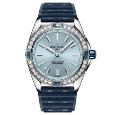 Breitling Super Chronomat Automatic 38 Ice Blue Dial Lab Grown Diamond Blue Rubber Strap Watch | A17356531C1S1