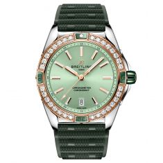 Breitling Super Chronomat Automatic 38 Mint Green Dial Lab Grown Diamond Stainless Steel, Red Gold, Green Rubber Strap Watch | U17356531L1S1